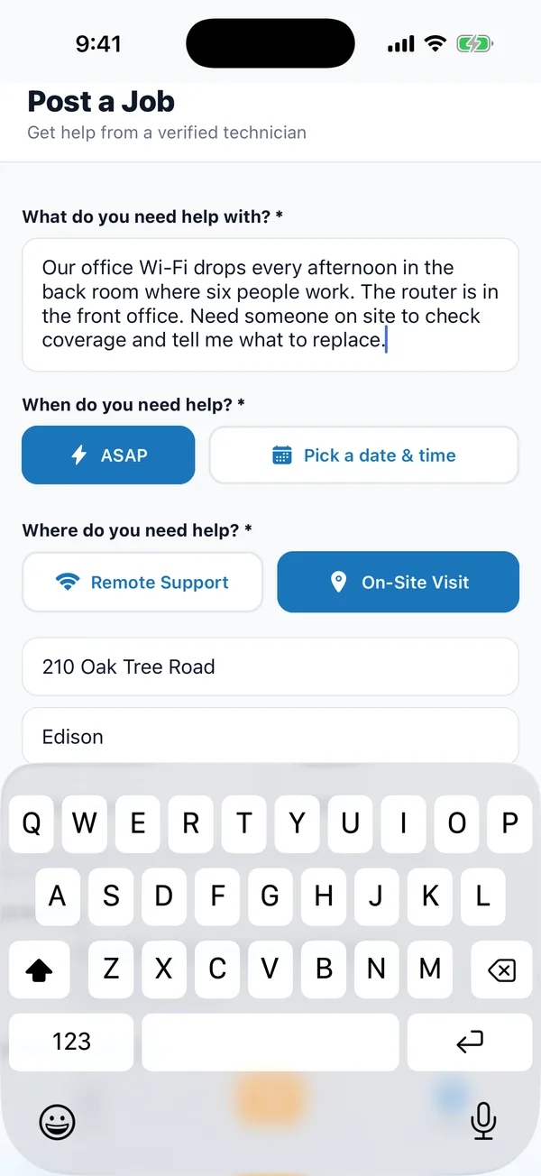The Koadi app: posting a job in plain words