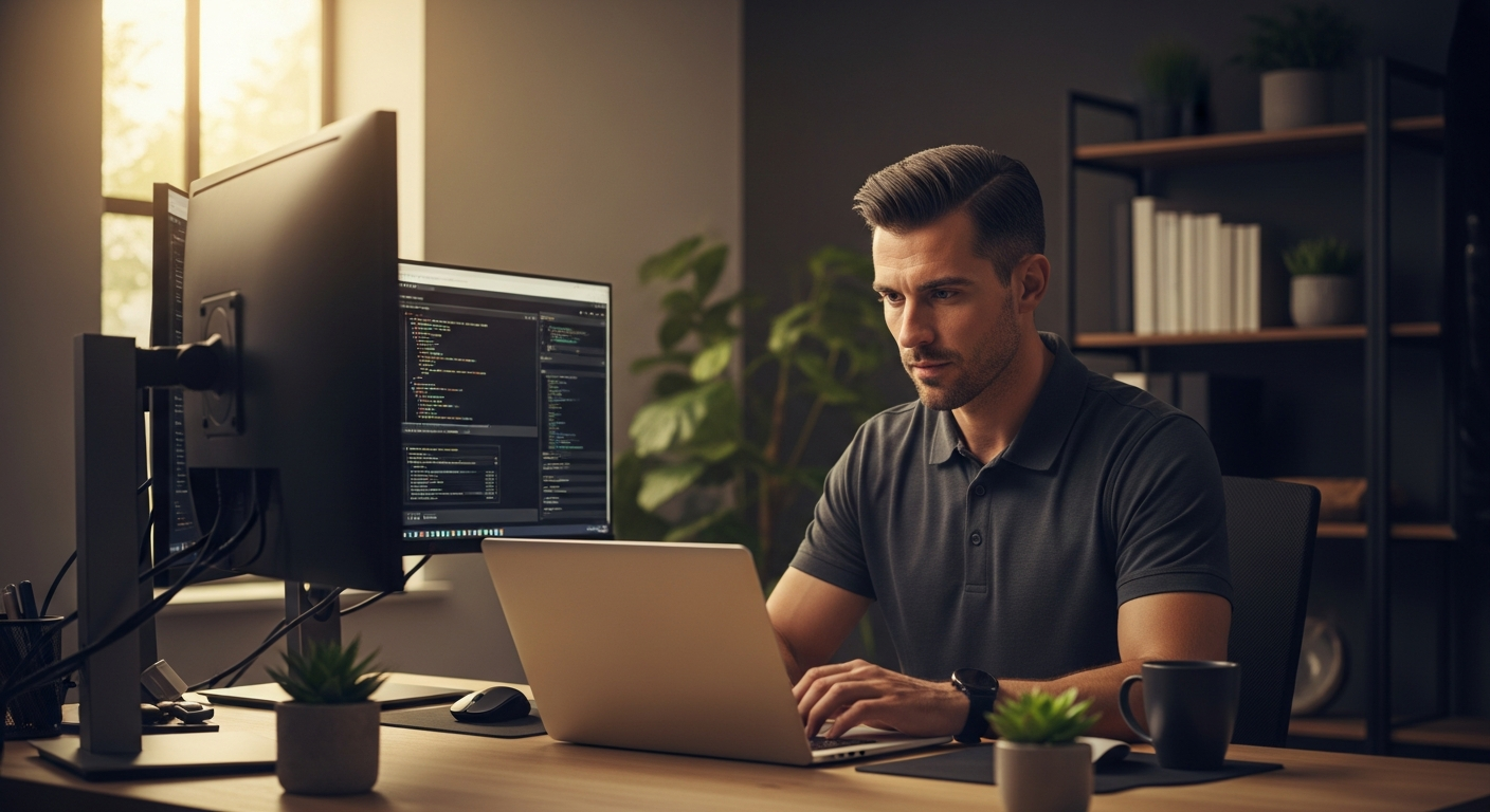 IT professional working remotely from home office